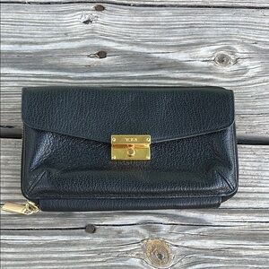 Tumi Black and Gold Pebbled Leather Wristlet